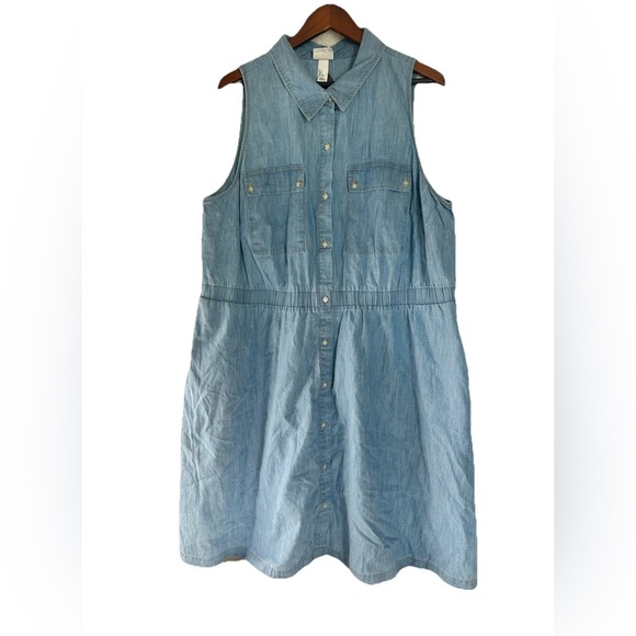 Women's Denim Sleeveless Mini Shirtdress  Ava & Viv light Denim Wash - Picture 1 of 11